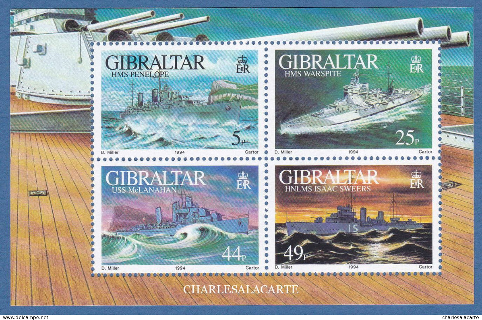 GIBRALTAR 1994  WW II  WARSHIPS  M.S.  S.G. MS 724  U.M. - Gibraltar