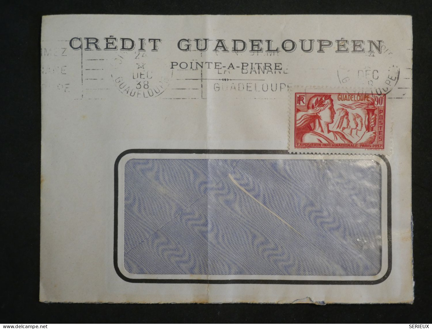 DK 16 GUADELOUPE   BELLE LETTRE FENETRE  24 25 DEC. 1938  Banque De Pointe  A  TROYES   FRANCE + +AFF. INTERESSANT+++ + - Lettres & Documents