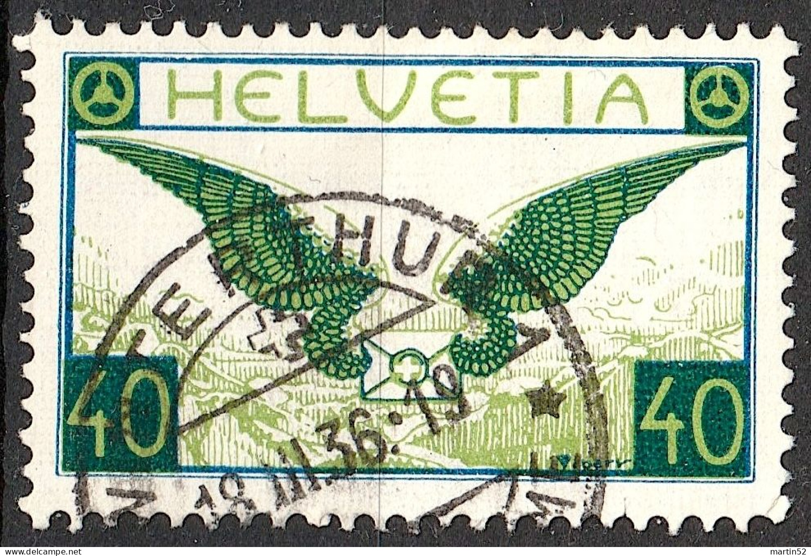 Schweiz Suisse 1933: Flugbrief Zu Flug 15z Mi 234z Yv PA9a Geriffelt Papier Grillé ⊙ WINTERTHUR 18.III.36 (Zu CHF 110.00 - Oblitérés