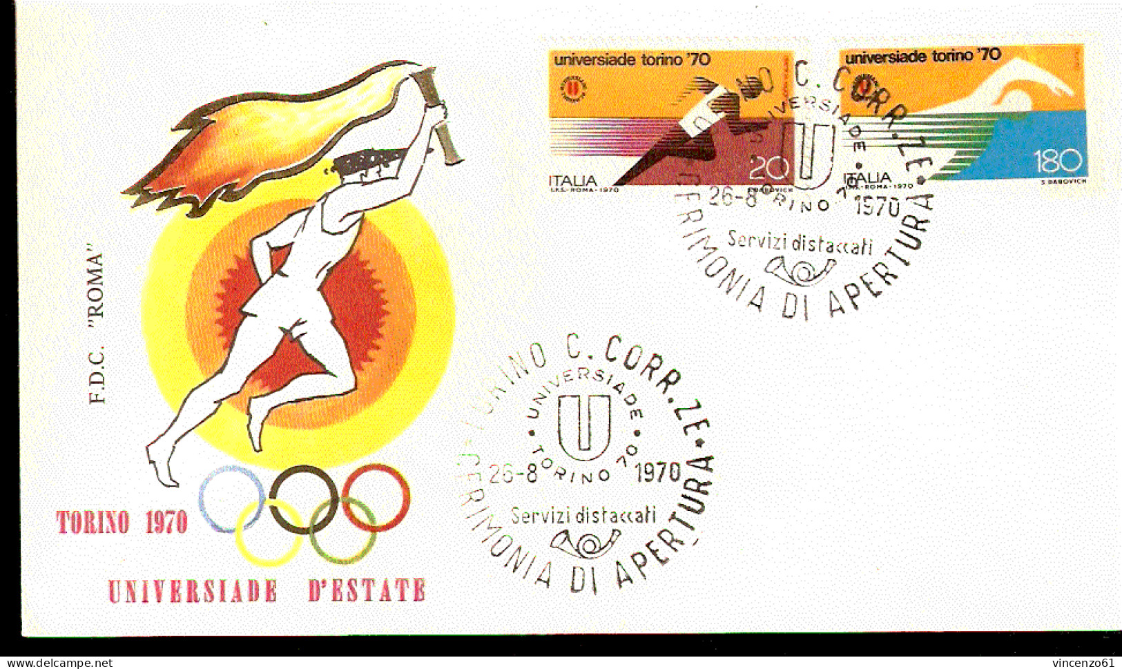 UNIVERSIADI DI TORINO 1970 ANNULLO SPECIALE CERIMONIA DI APERTURA AFFRANCATURA INERENTE IL NUOTO - Swimming