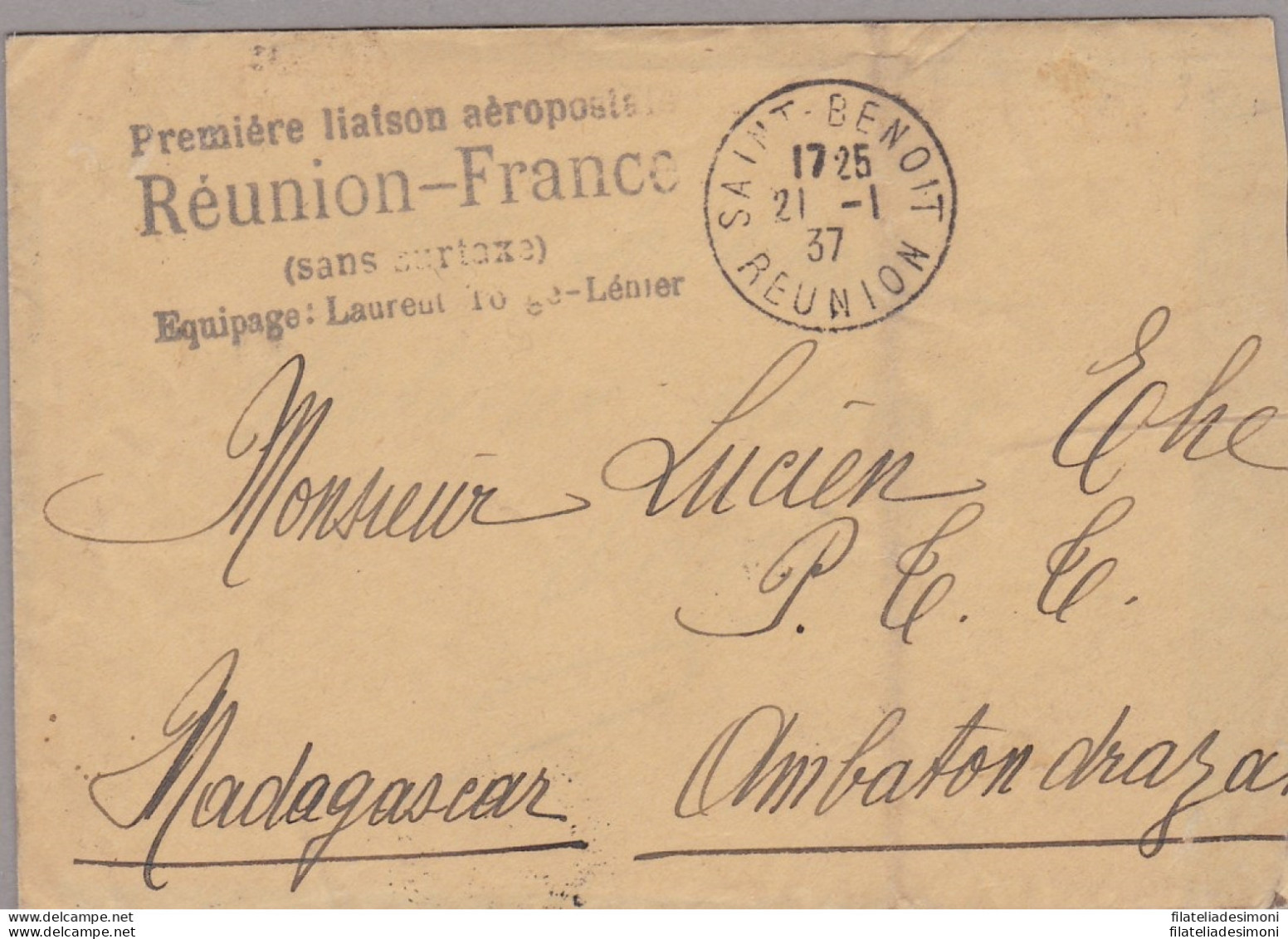 1937 REUNION, Yvert  PA N° 1  Courrier D'escales Au Depart De La Réunion CS Su - Altri & Non Classificati