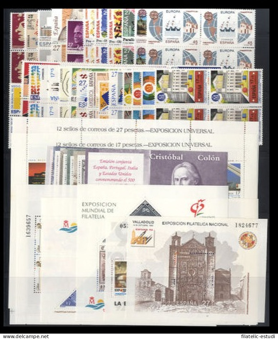 España Spain Año Completo Year Complete 1992 Bl.4 MNH - Ganze Jahrgänge