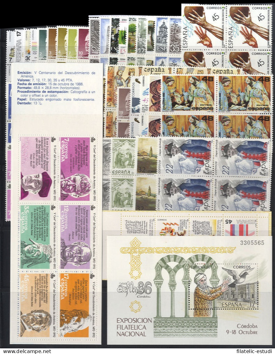 España Spain Año Completo Year Complete 1986 BL. 4 MNH - Full Years