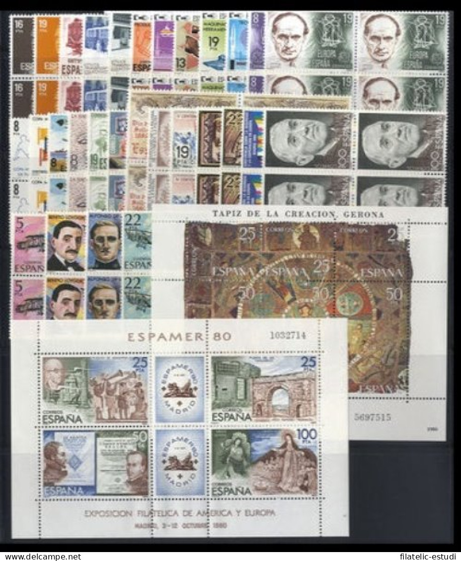 España Spain Año Completo Year Complete 1980 BL. 4 + 4 HB MNH - Full Years