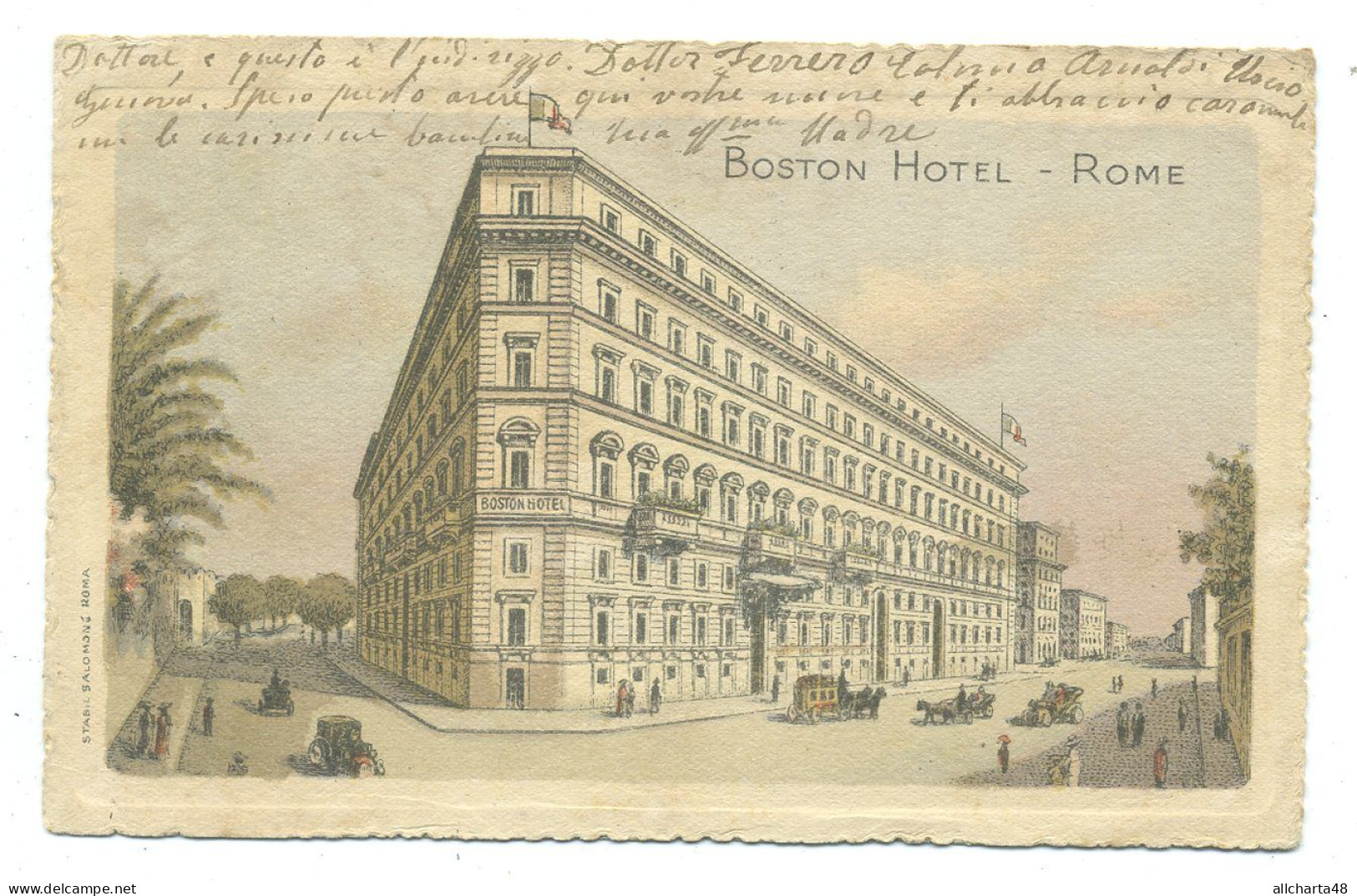 D6602] ROMA BOSTON HOTEL Cartolina Viaggiata 1911 Albergo - Cafés, Hôtels & Restaurants