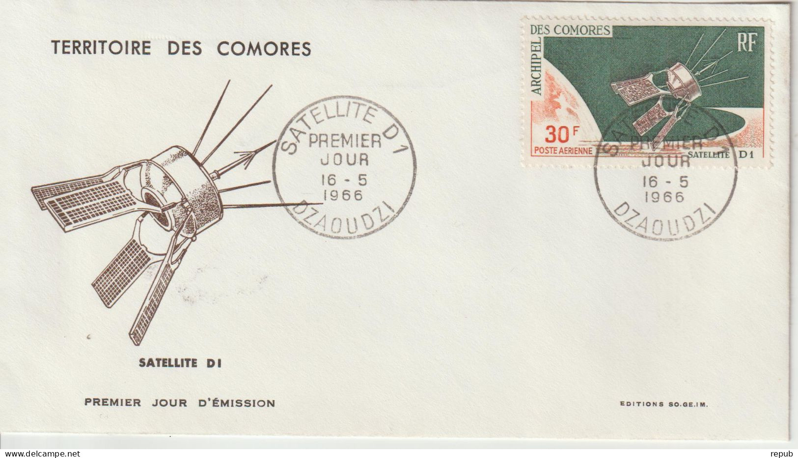 FDC Comores 1966 Satellite PA 17 - Lettres & Documents
