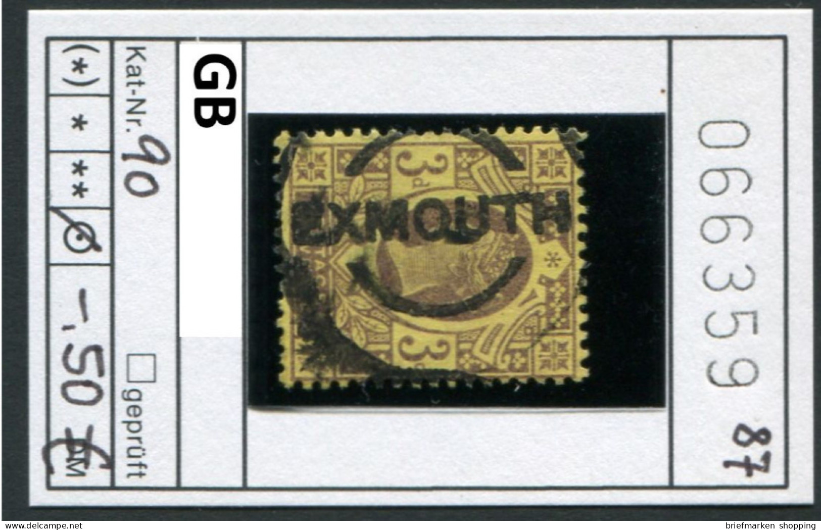 Grossbritannien 1887 - Great Britain 1887 - Grand Bretagne 1887 - Michel 90 -  Oo Oblit. Used Gebruikt "Exmouth" - Usati