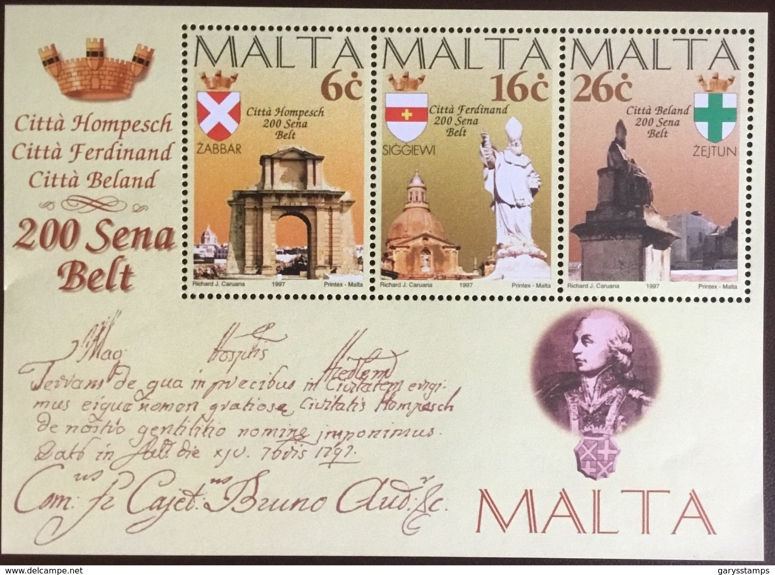 Malta 1997 Cities Bicentennial Minisheet MNH - Malte