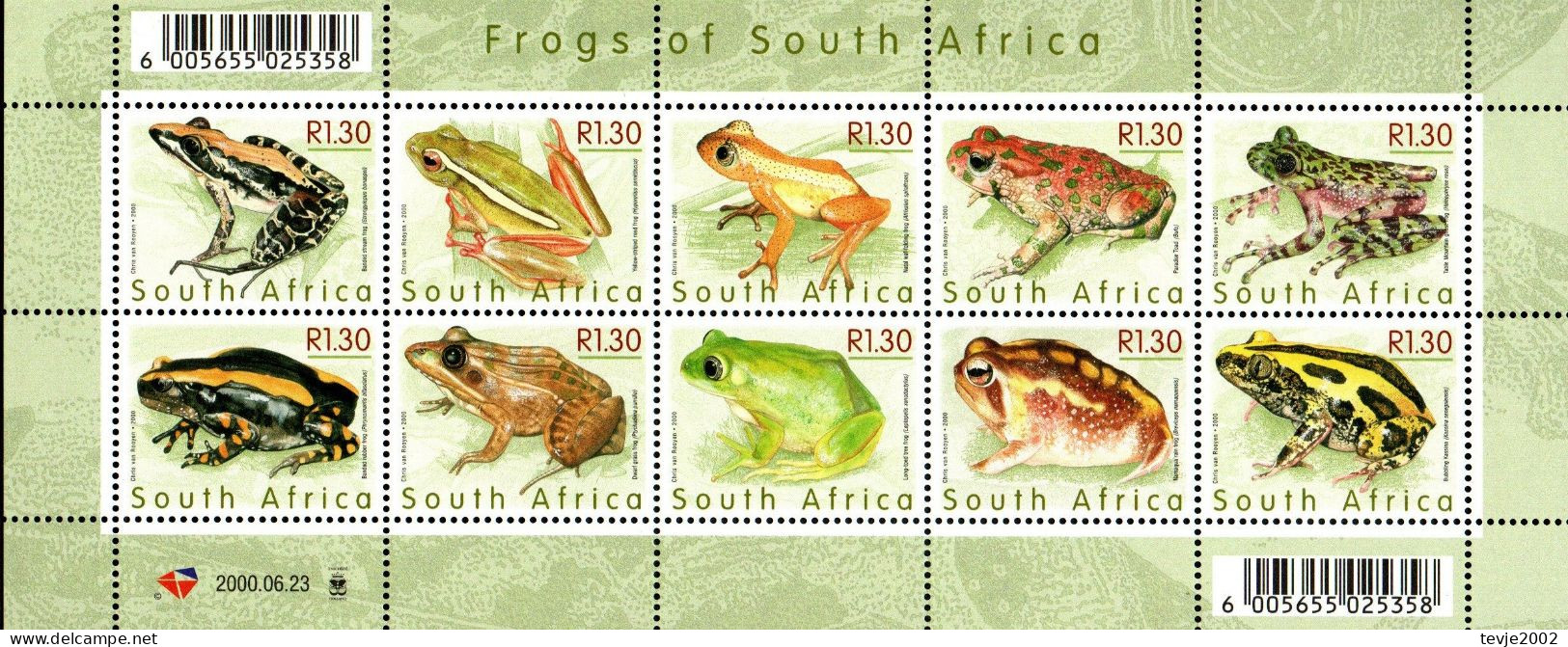 Südafrika 2000 - Mi.Nr. 1251 - 1260  Kleinbogen - Postfrisch MNH - Tiere Animals Frösche Frogs - Frogs