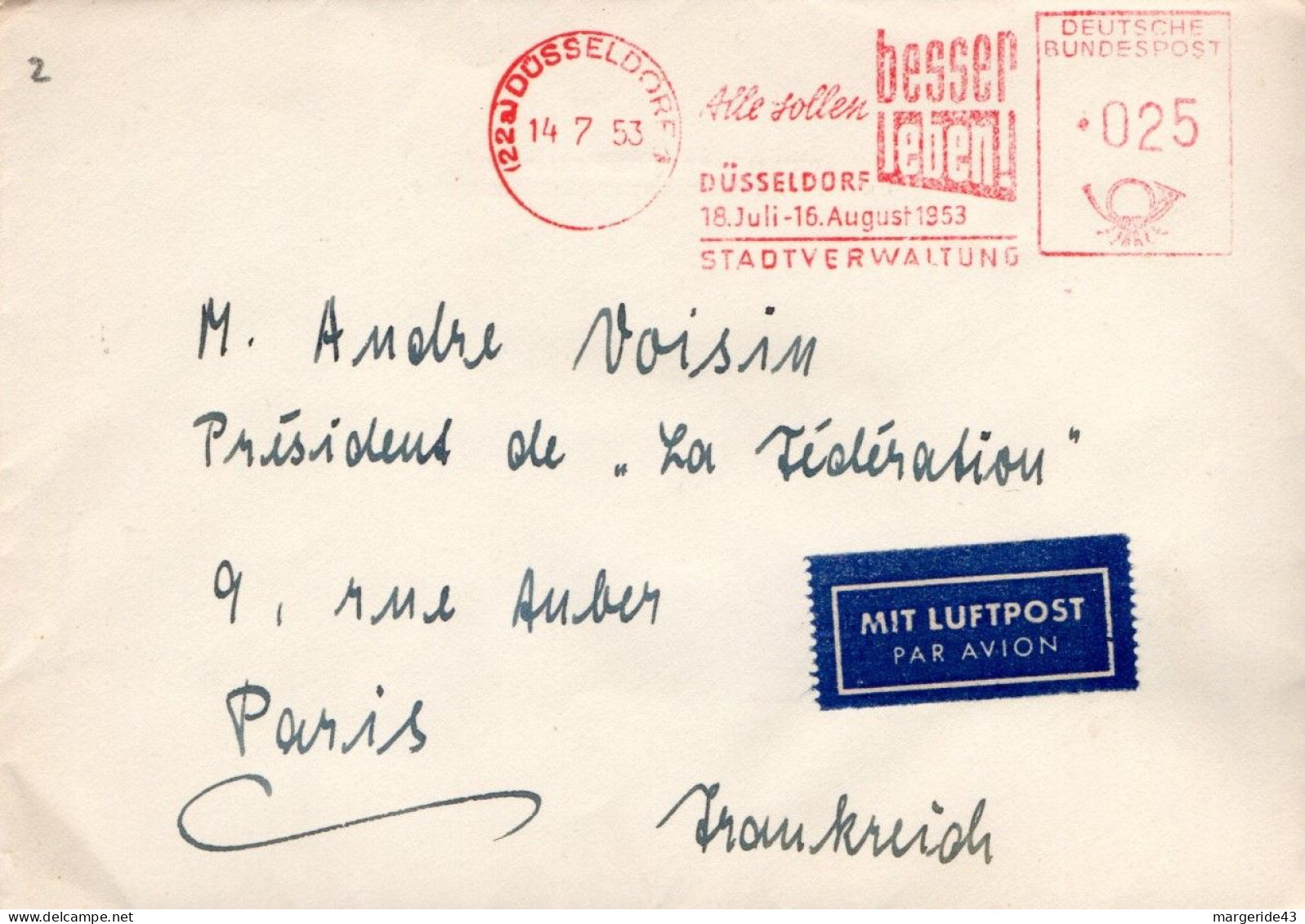 ALLEMAGNE EMA DE DÜSSELDORF 1953 - Franking Machines (EMA)