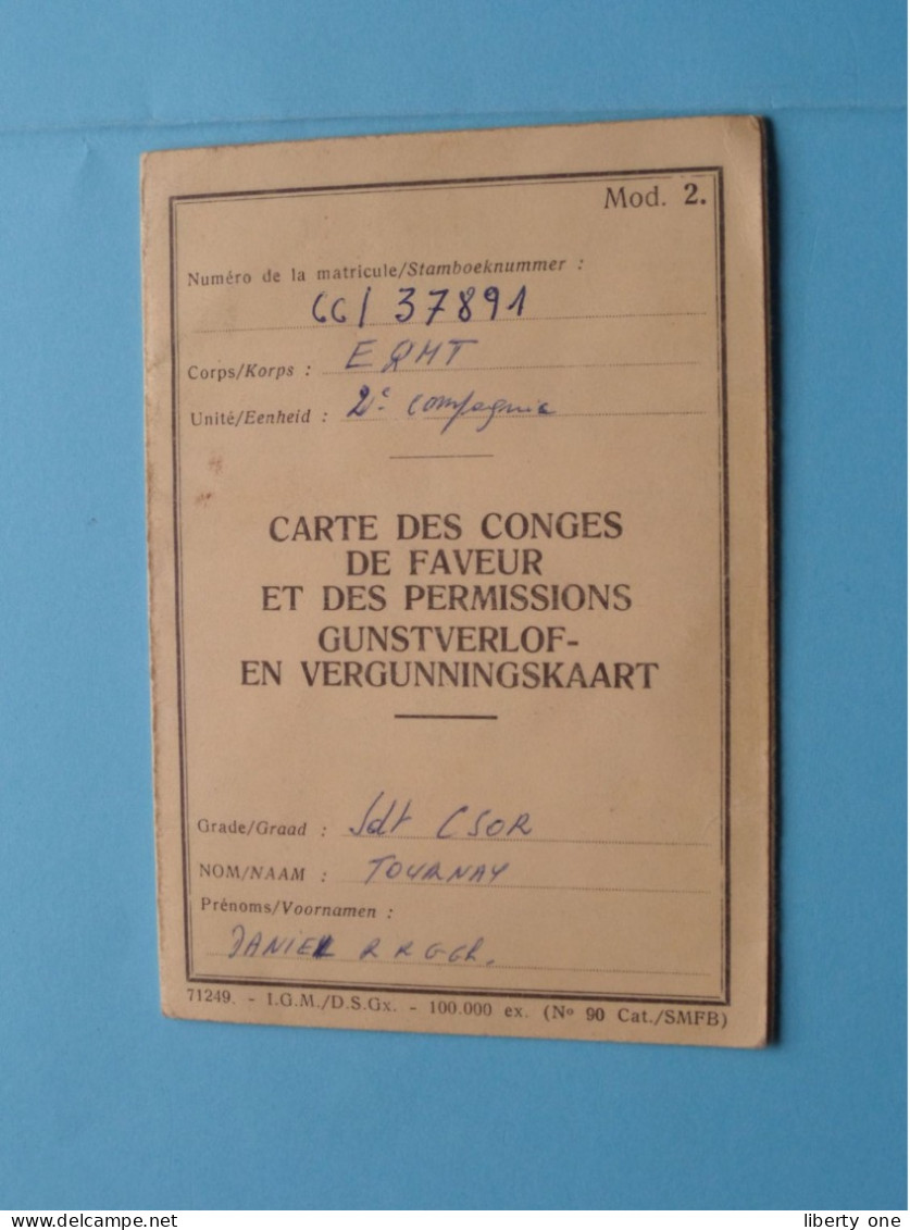 GUNSTVERLOF- En VERGUNNINGSKAART 66/37891 Nivelle ( Tournay ) 1966 ( See/Zie/voir > Scans ) ! - Documents