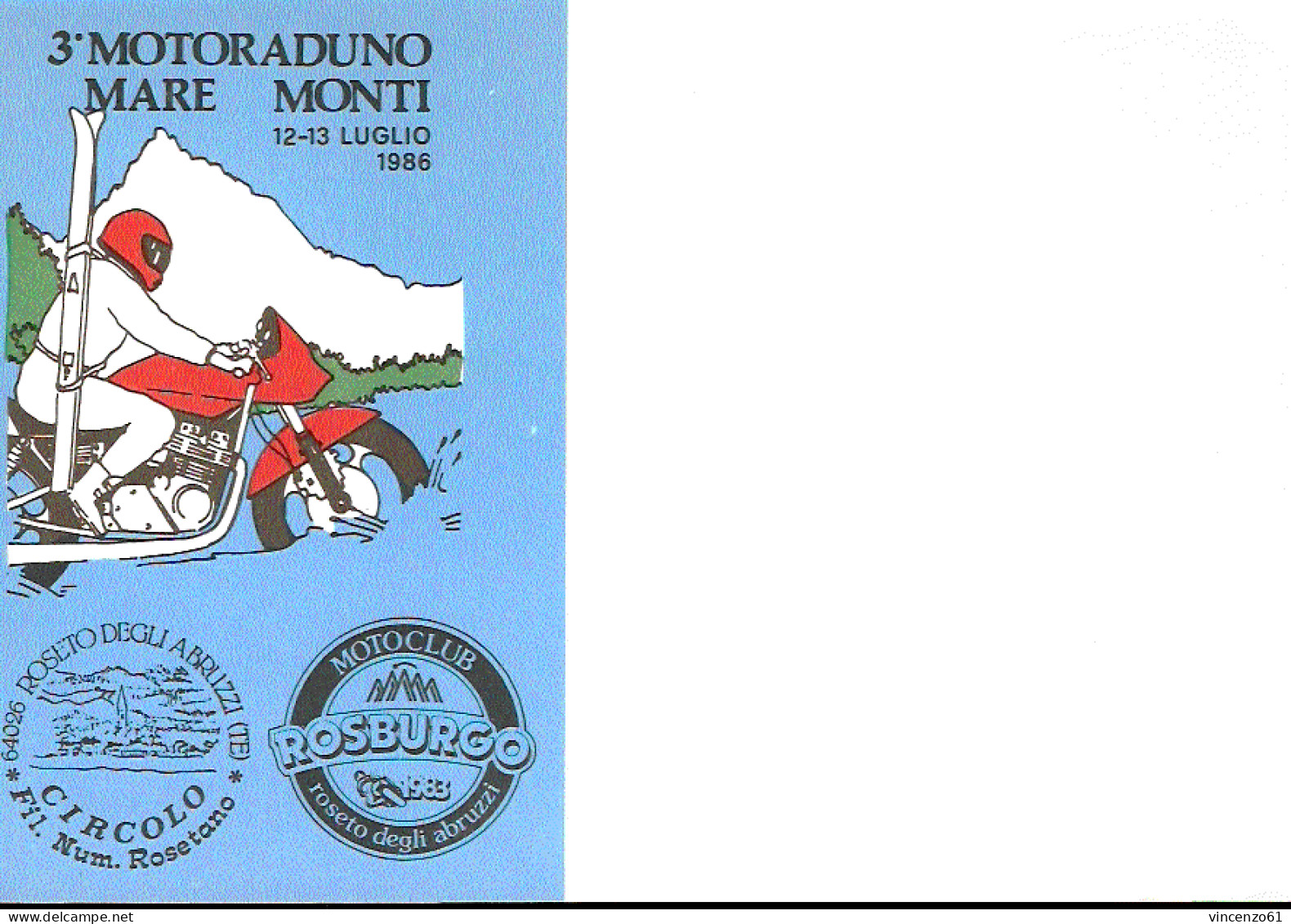 CARTOLINA CON ANNULLO SPECIALE MOTORADUNO NAZIONALE MARE MONTI (vedi Fronte Retro) - Motos