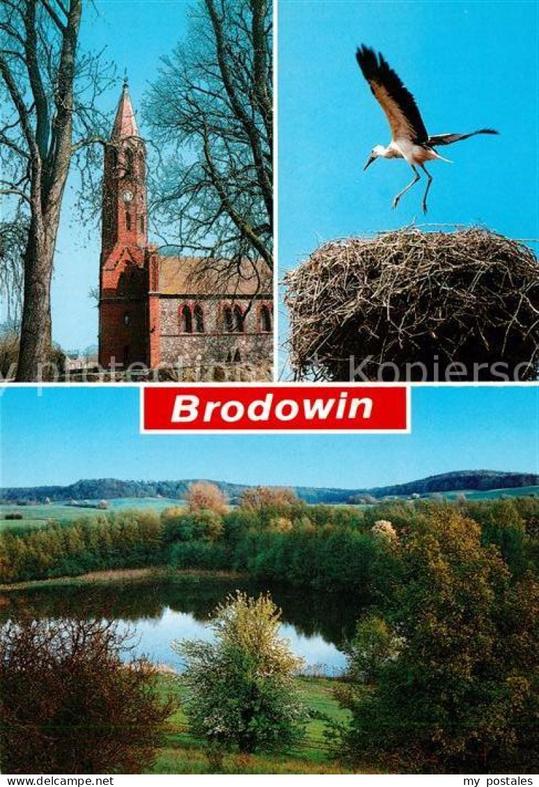 73179096 Brodowin Kirche Storch Storchennest Landschaftspanorama Wesensee Brodow - Chorin