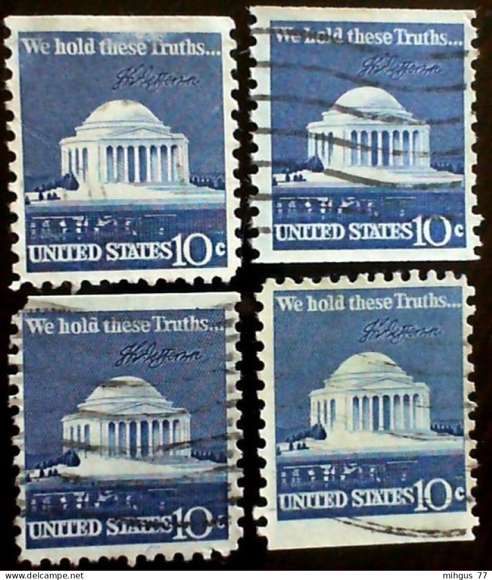 N° 1008 A Mémorial De Jefferson USA - "We Hold These Truth...", Jefferson 10c., Timbre Etats-Unis (1973) Oblitéré USA - Gebraucht