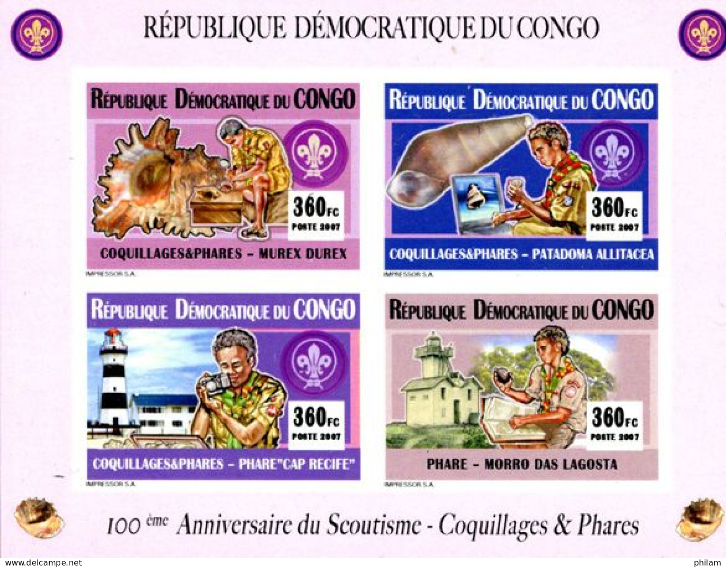 CONGO KINSHASA 2007 - Scoutisme - Scouts, Coquillages Et Phares - Non Dentelés - Mint/hinged