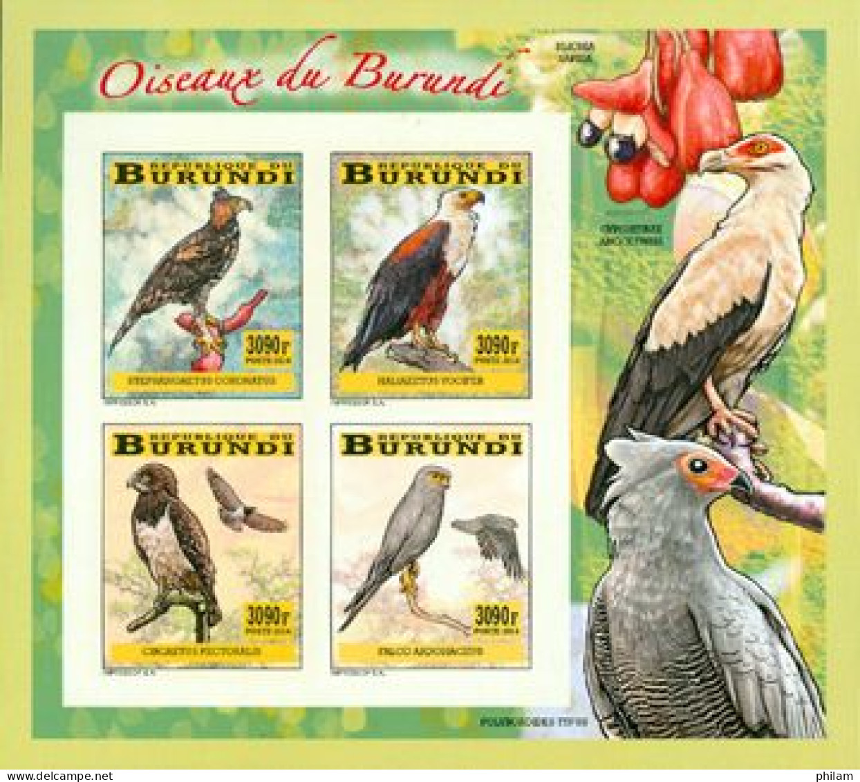 Burundi 2014 - Les Oiseaux Du Burundi - Rapaces - Bloc Collectif - Non Dentelé - Unused Stamps