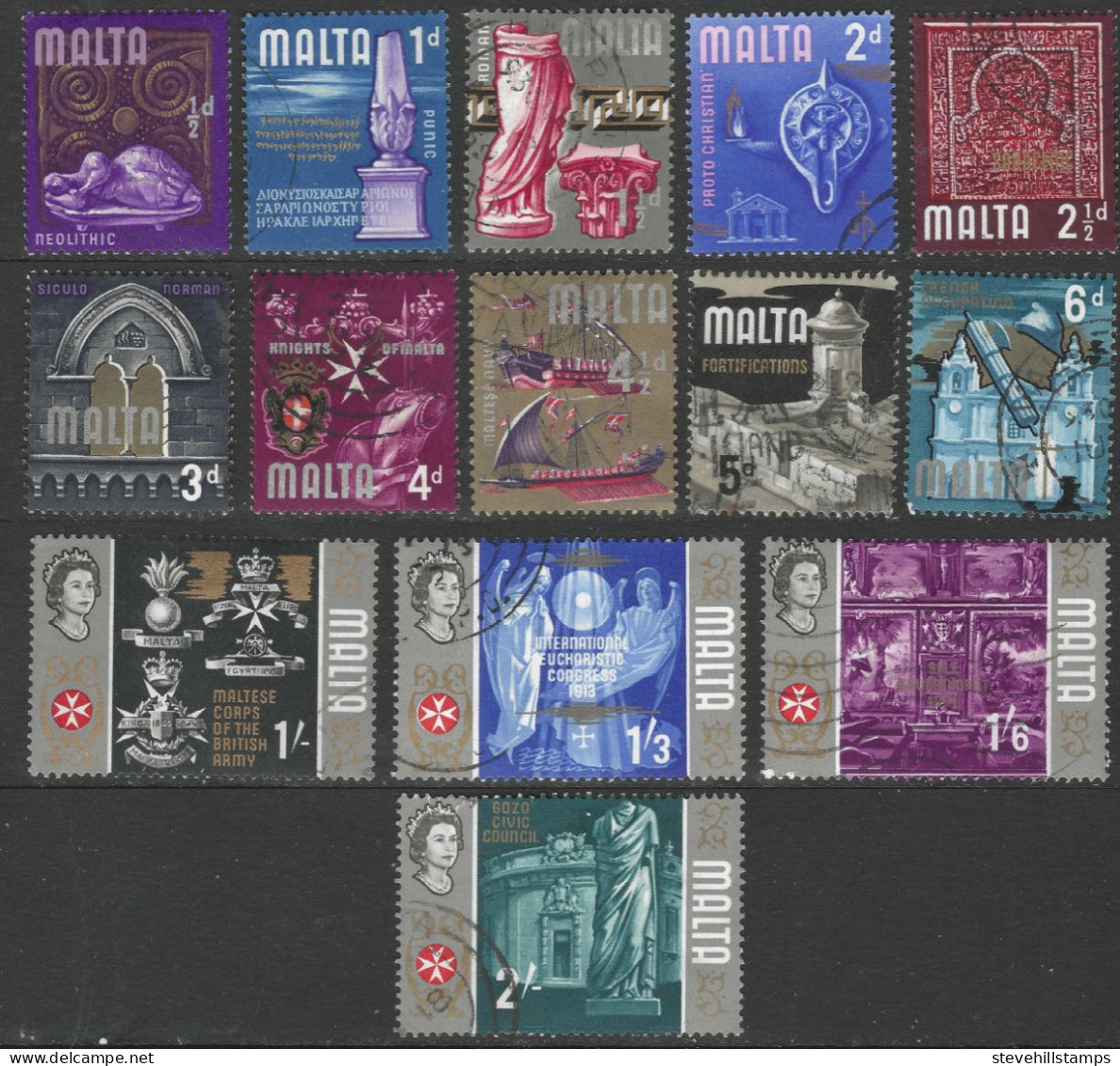 Malta. 1965-70 Definitives. 14 Used Values To 2/-. SG 330etc. M3020 - Malte