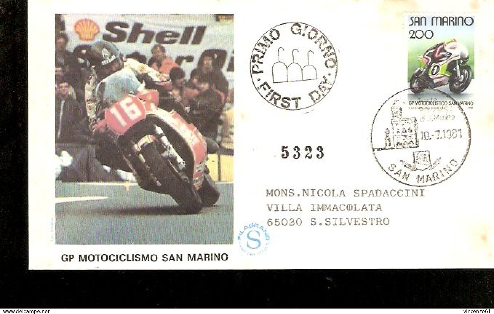 REPUBBLICA D SAN MARINO BUSTA FDC VIAGGIATA GP DI SAN MARINO 1981 NUMERATA FILAGRANO - Motos