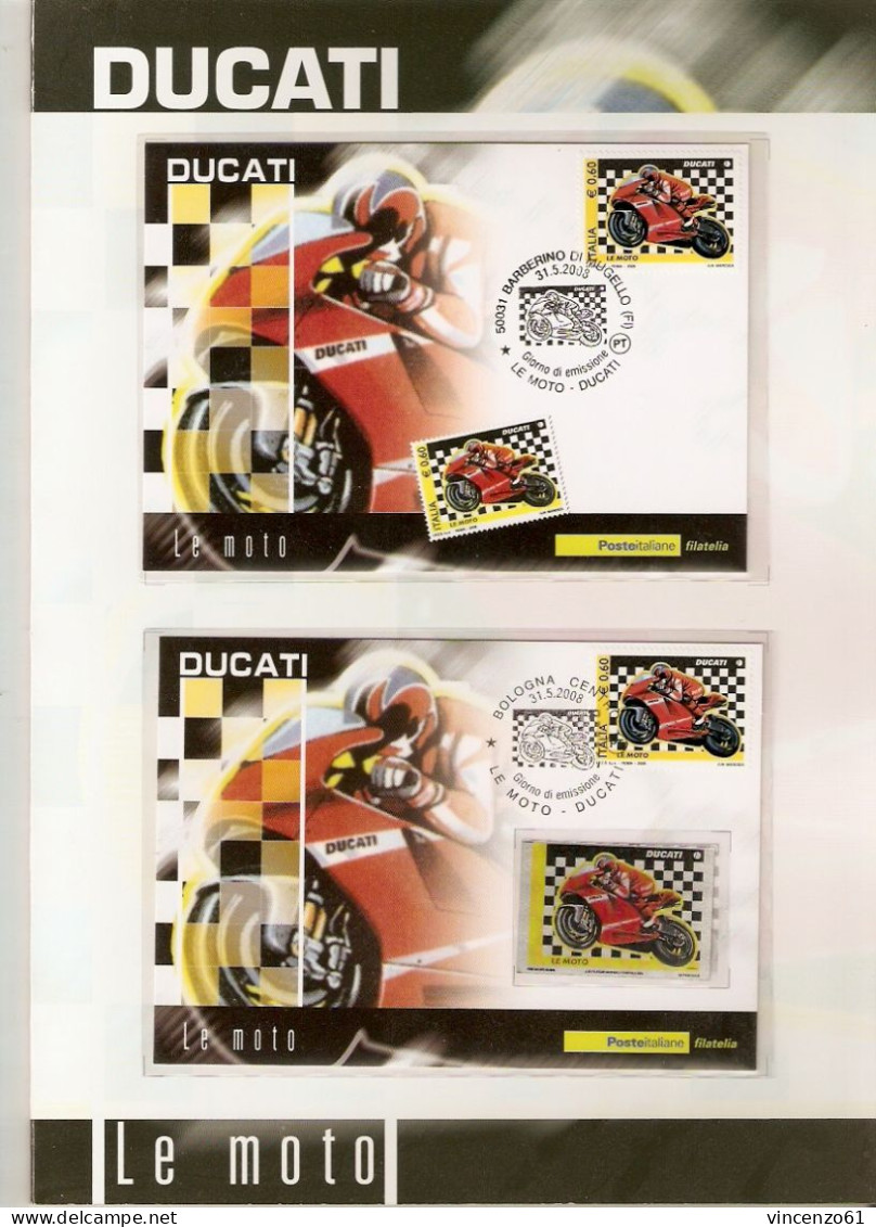 FOLDER DUCATI MOTO 2008 FRANCOBOLLO, TESSERA FILATELICA DUE CARTE MAXIMUM DI UI UNA CON FRANCOBOLLO IN LAMINA D'ORO - Moto