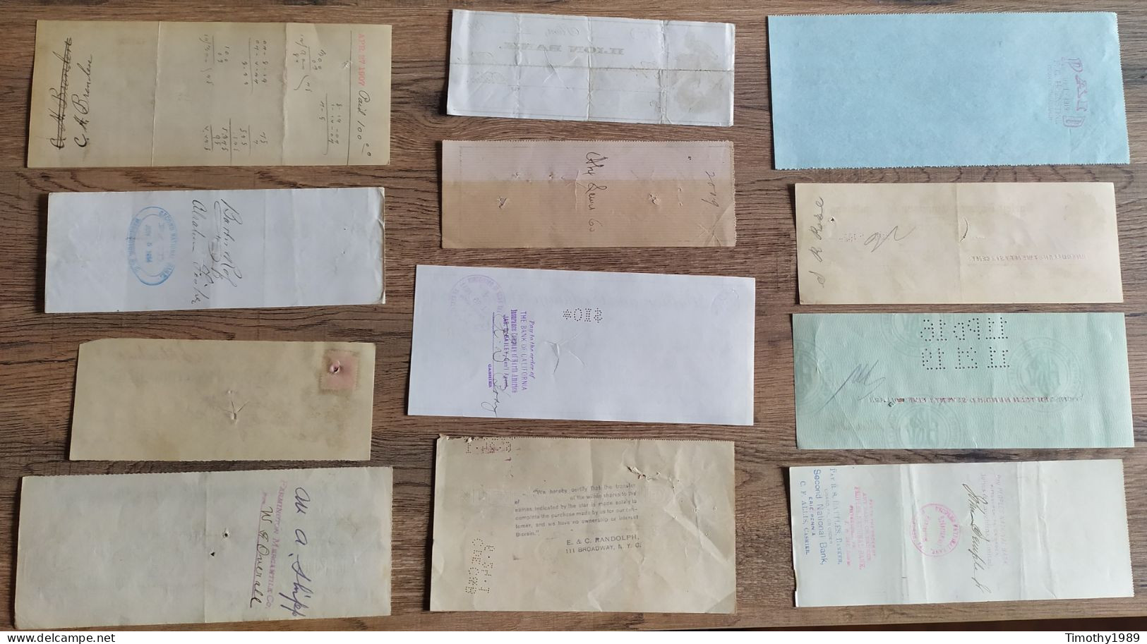 Nice Collection Of 12 Old Cheques From The USA (1800's + Begin Of 1900's), Some Nice Details And Handwriting + Stamps! - Chèques & Chèques De Voyage