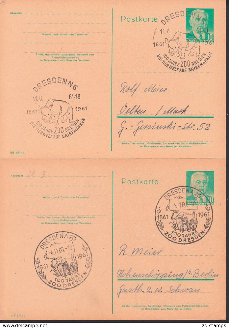 Dresden 2 SSt 100 Jahre Zoo Elefant, Die Tiewelt Auf Briefmarken Nashorn, Je Auf GA Pieck - Machines à Affranchir (EMA)