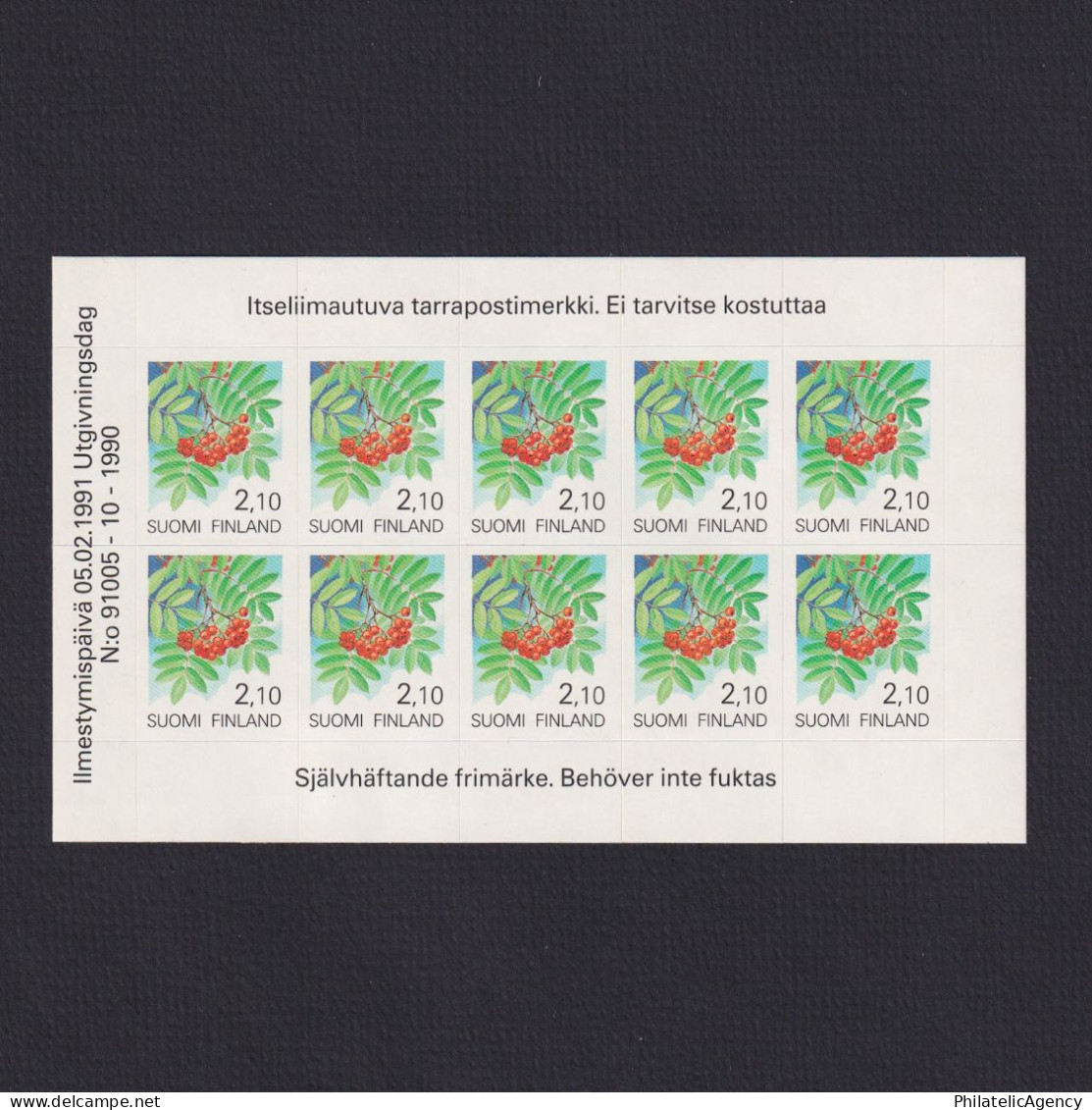 FINLAND 1991, Mi# 1129, Rowan, Plants, Booklet Pane, Self Adhesive - Nuovi