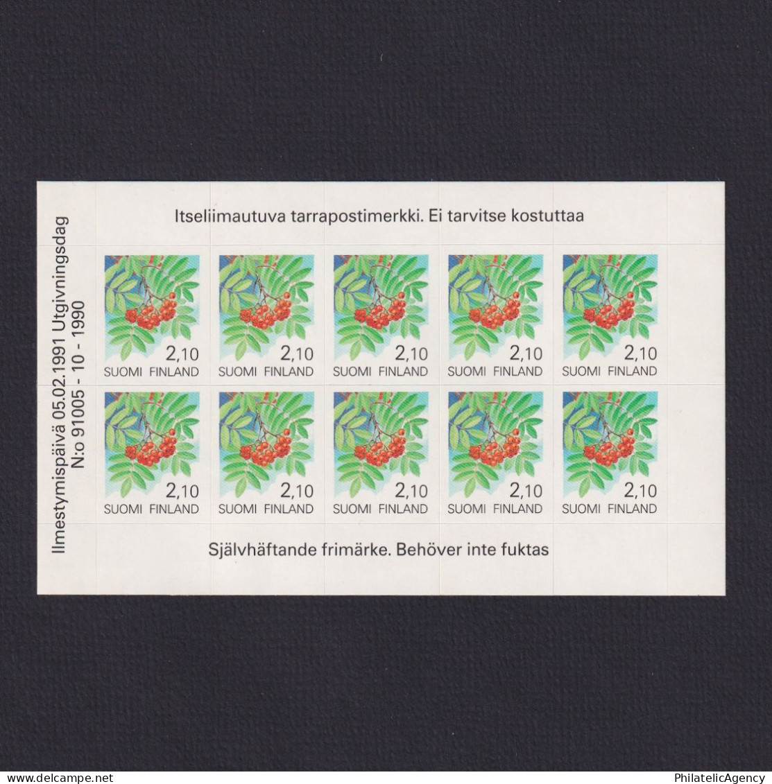 FINLAND 1991, Mi# 1129, Rowan, Plants, Booklet Pane, Self Adhesive - Unused Stamps