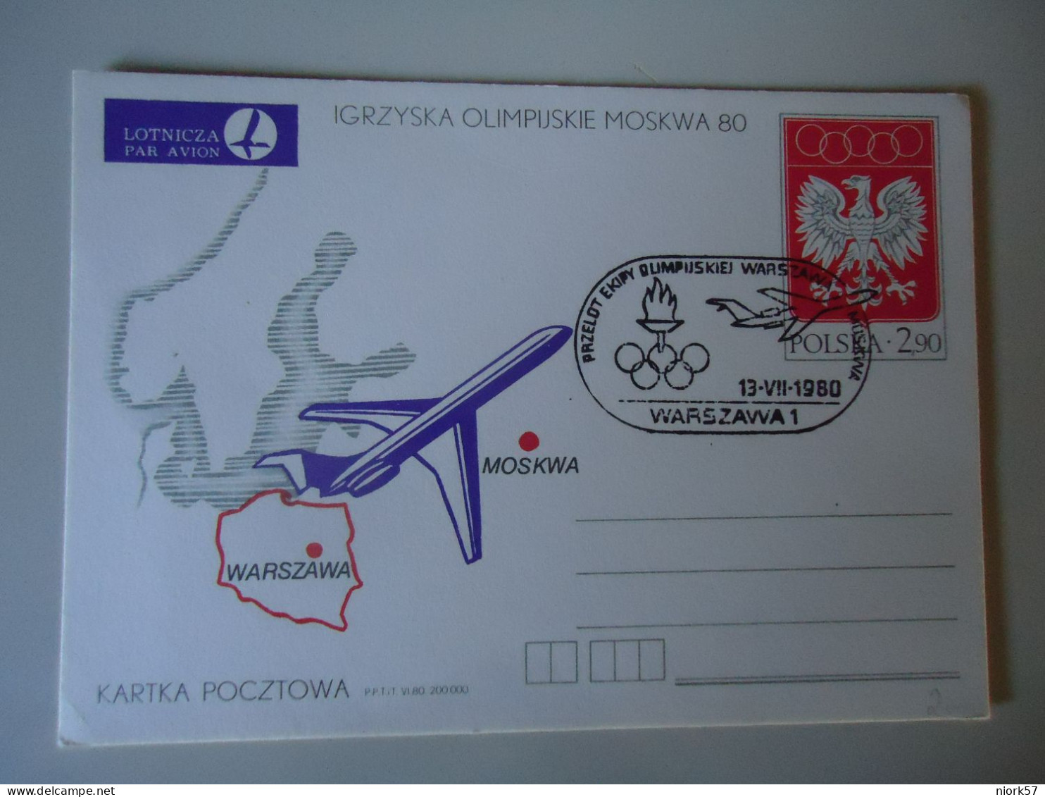 POLAND POLSKA CARDS FIRST FLIGHT  WARSZAWA-MOSKWA  OLYMPIC GAMES MOSCOW 1980 - Verano 1980: Moscu
