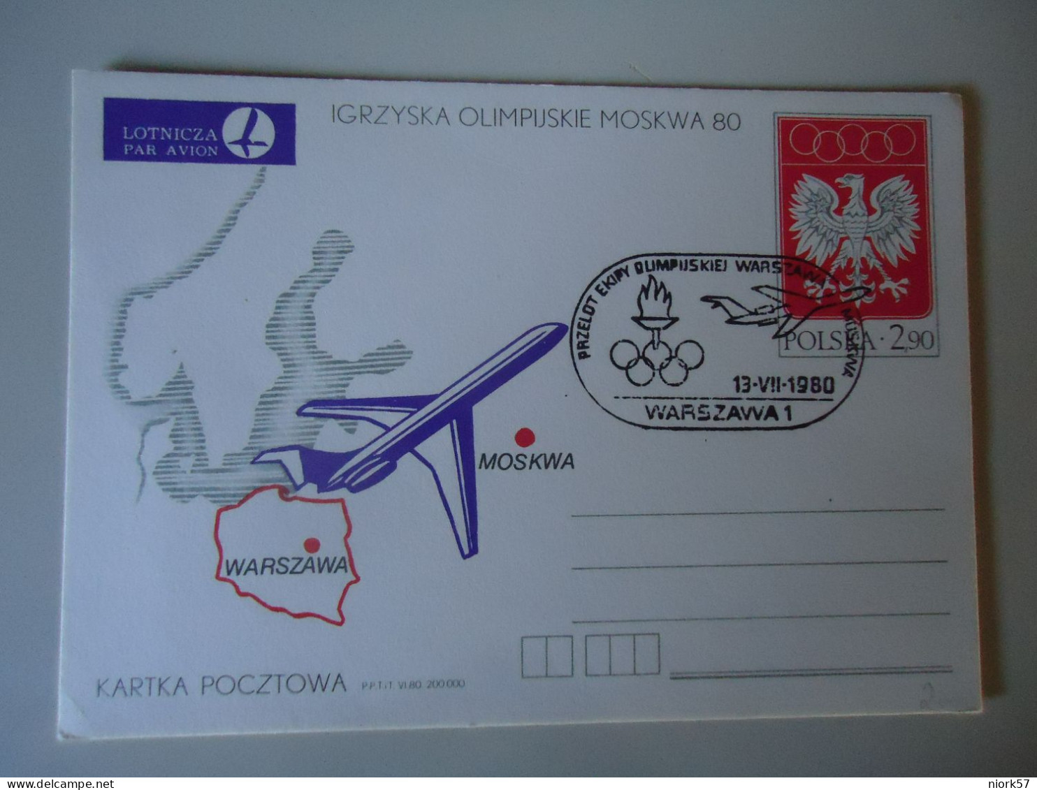 POLAND POLSKA CARDS FIRST FLIGHT  WARSZAWA-MOSKWA  OLYMPIC GAMES MOSCOW 1980 - Ete 1980: Moscou