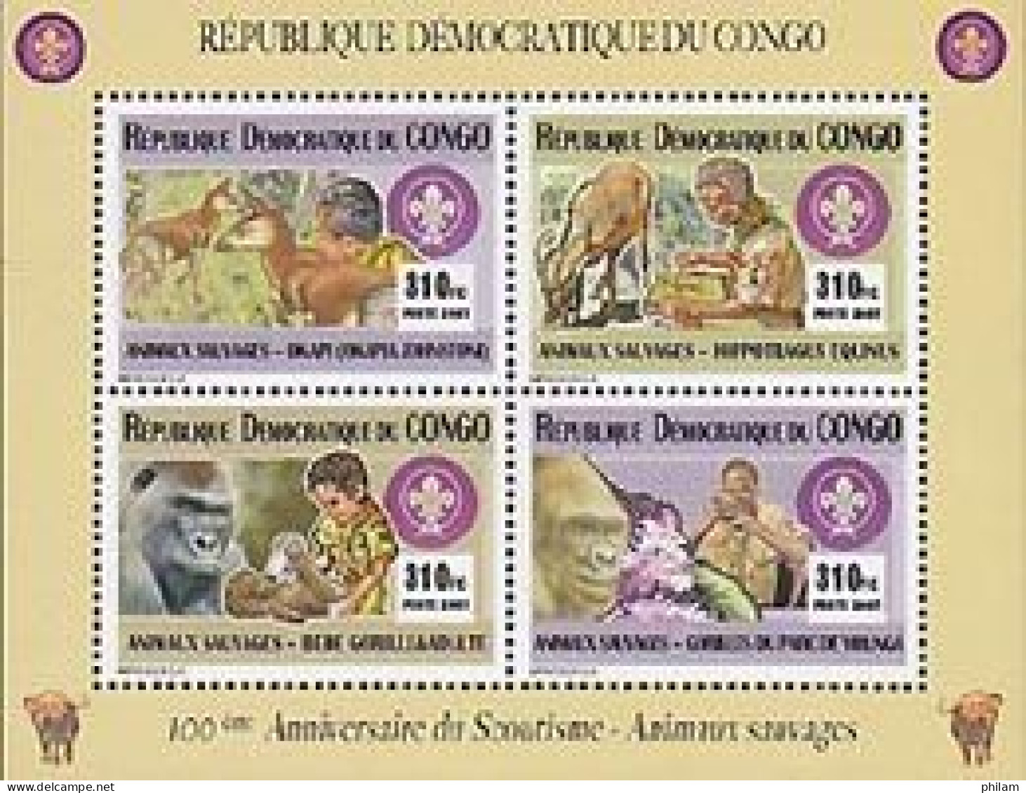 CONGO KINSHASA 2007 -  Scouts Et Animaux Sauvages - BF Collectif - Unused Stamps