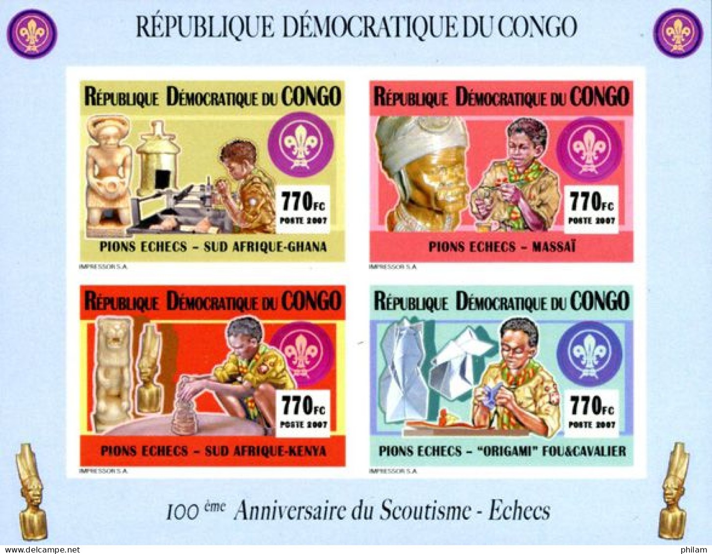 CONGO KINSHASA 2007 - Scoutisme - Scouts Et Pions D'échecs Africains - Non Dentelés - Unused Stamps