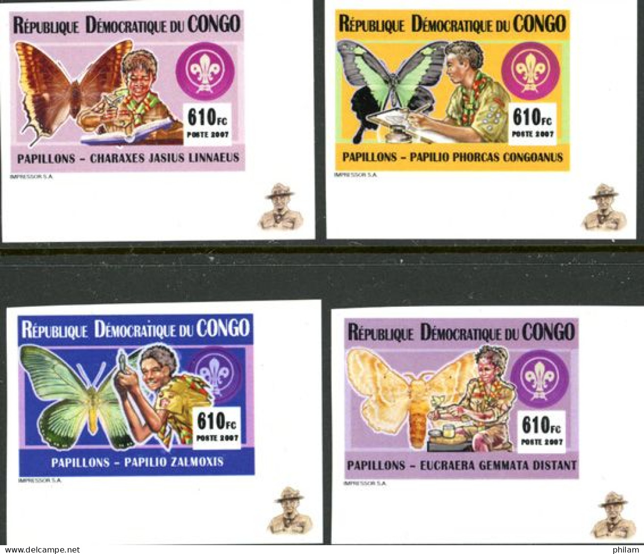 CONGO KINSHASA 2007 - Scoutisme - Scouts Et Papillons - Non Dentelés - Unused Stamps