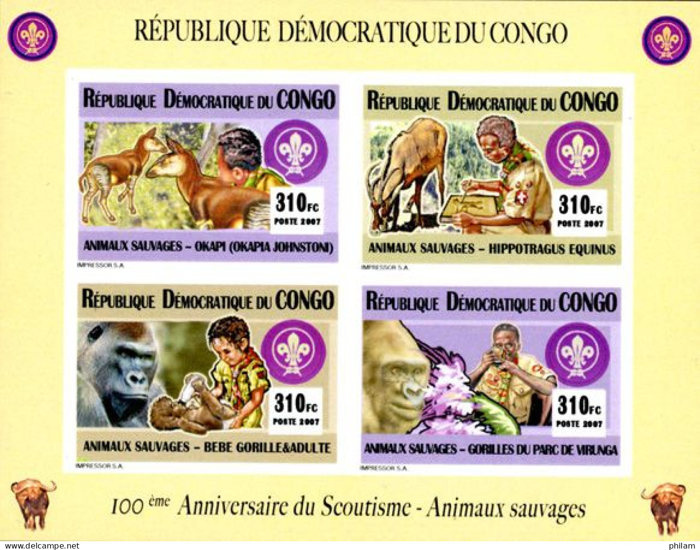 CONGO KINSHASA 2007 - Scoutisme - Scouts Et Animaux Sauvages - Non Dentelés - Unused Stamps