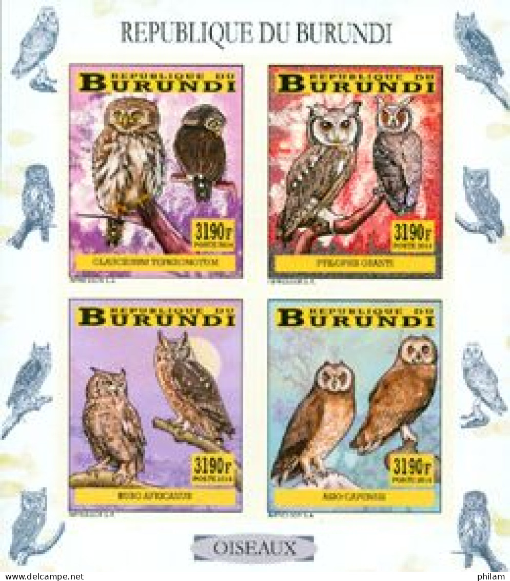 Burundi 2014 - Les Oiseaux Du Burundi -  Chouettes Et Hiboux - Feuillet Non Perforé - Unused Stamps