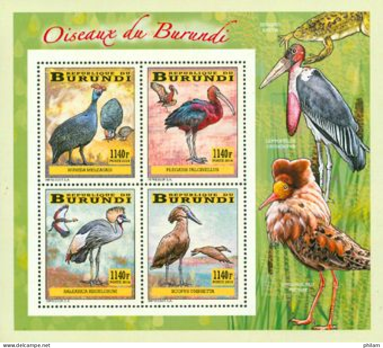 Burundi 2014 - Les Oiseaux Du Burundi - Echassiers - Bloc Collectif - Cigognes & échassiers