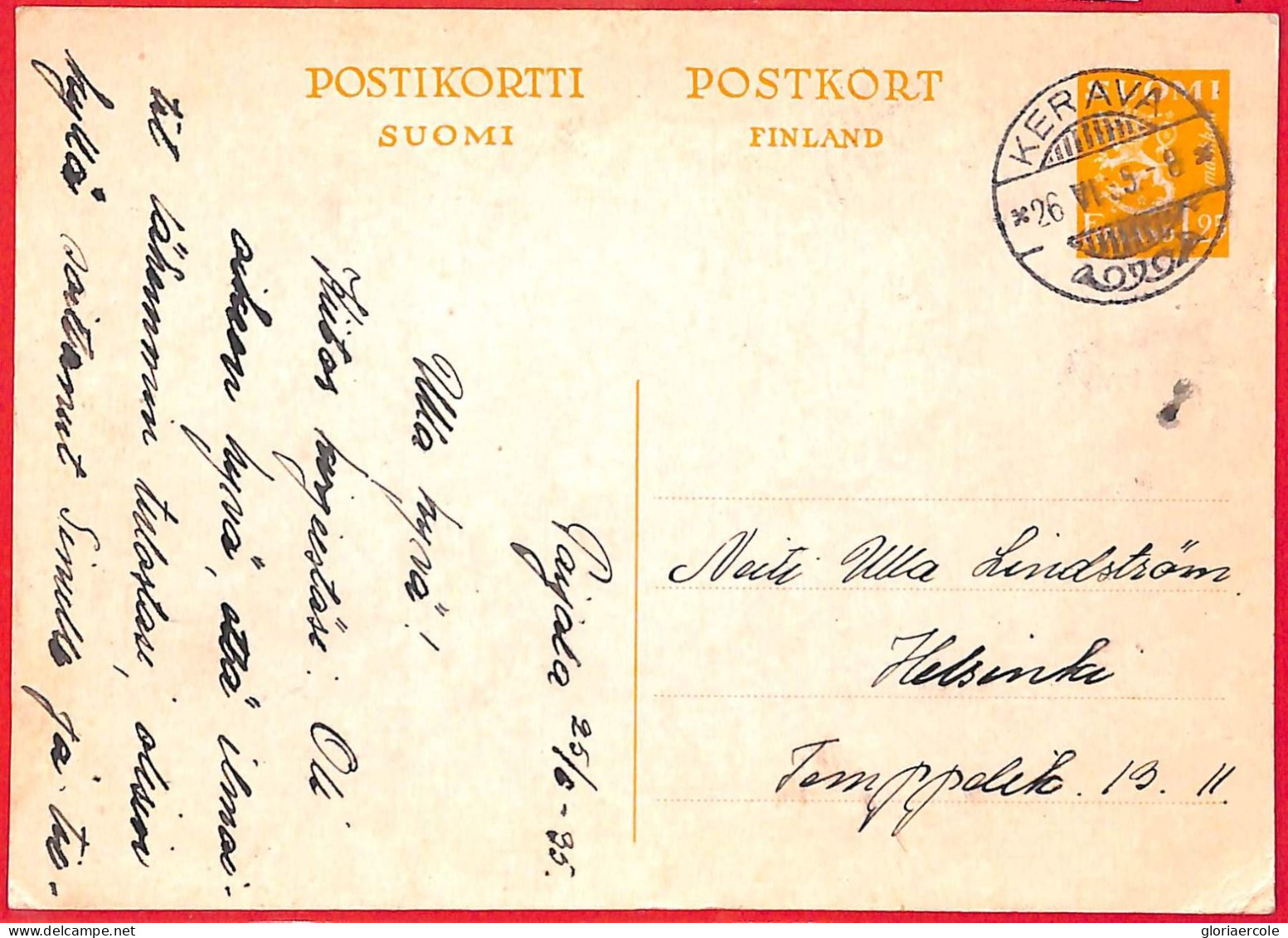 Aa0681 - FINLAND - POSTAL HISTORY -  STATIONERY CARD From Kerava 1935 - Entiers Postaux