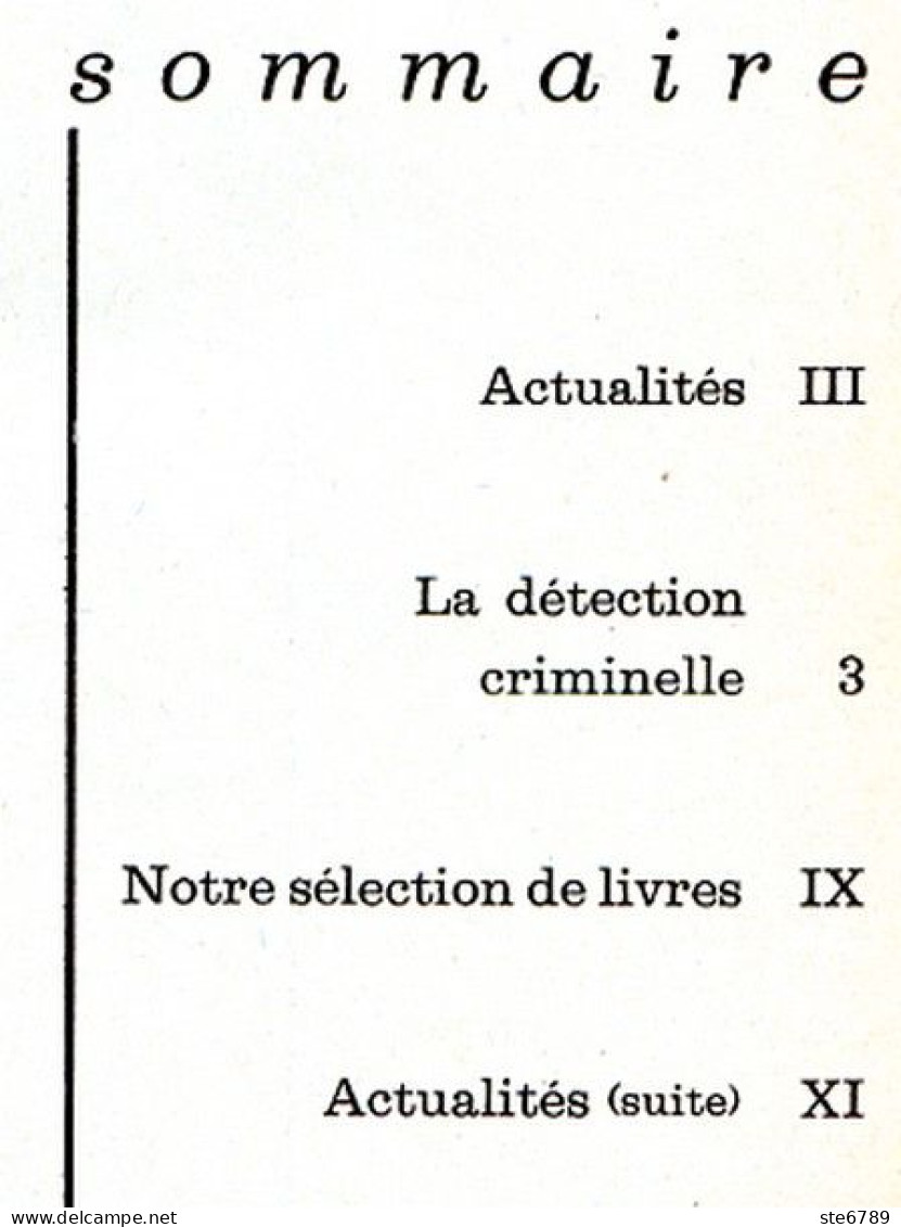 Revue SCIENCES DU MONDE  La Détection Criminelle  N° 63 1969 - Ciencia