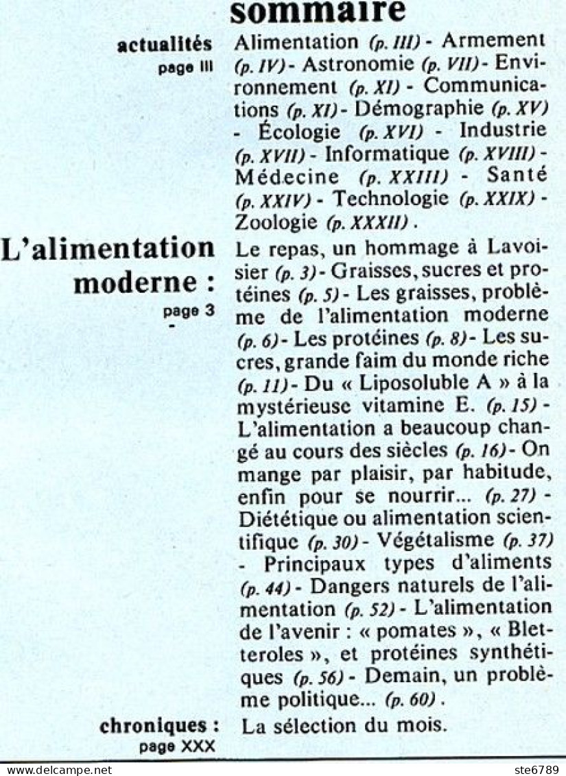 Revue SCIENCES DU MONDE  Alimentation Moderne N° 131 1974 - Wissenschaft