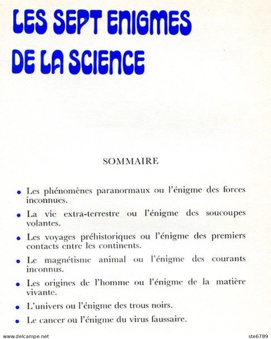 Revue SCIENCES DU MONDE  LES SEPT EGNIGMES DE LA SCIENCE Hors Série 1974 - Scienze