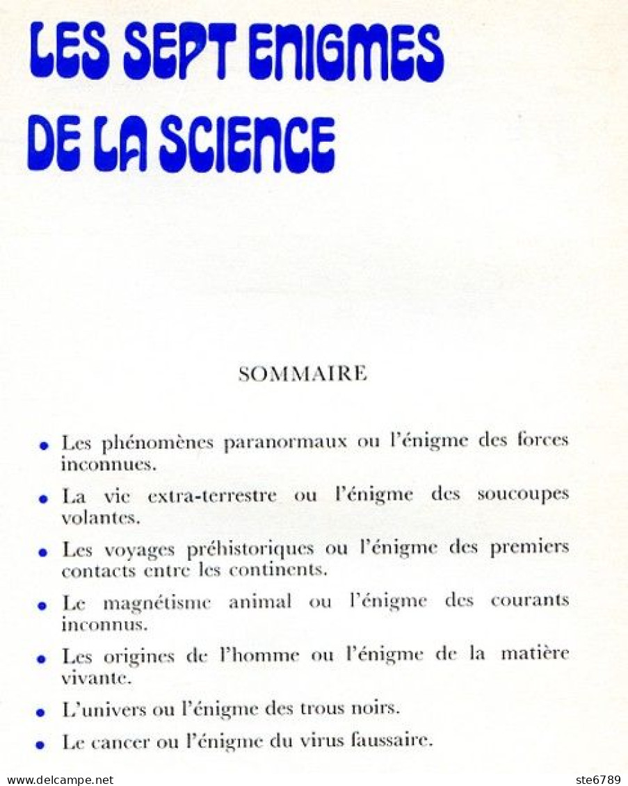 Revue SCIENCES DU MONDE  LES SEPT EGNIGMES DE LA SCIENCE Hors Série 1974 - Wissenschaft