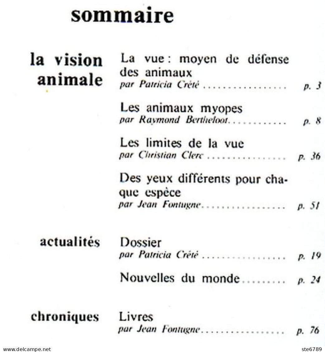 Revue SCIENCES DU MONDE  La Vision Animale Animaux N° 145 1975 - Dieren