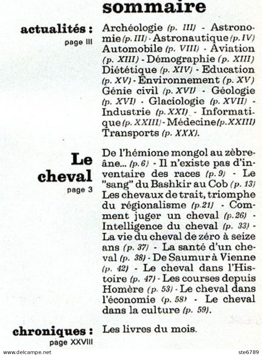 Revue SCIENCES DU MONDE  Le Cheval Animaux   N° 111  1973 - Animales