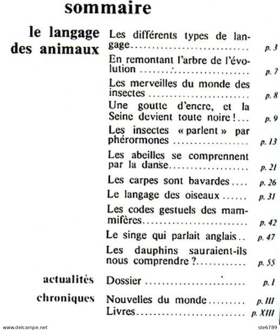 Revue SCIENCES DU MONDE  Le Langage Des Animaux N° 151 1976 - Tierwelt