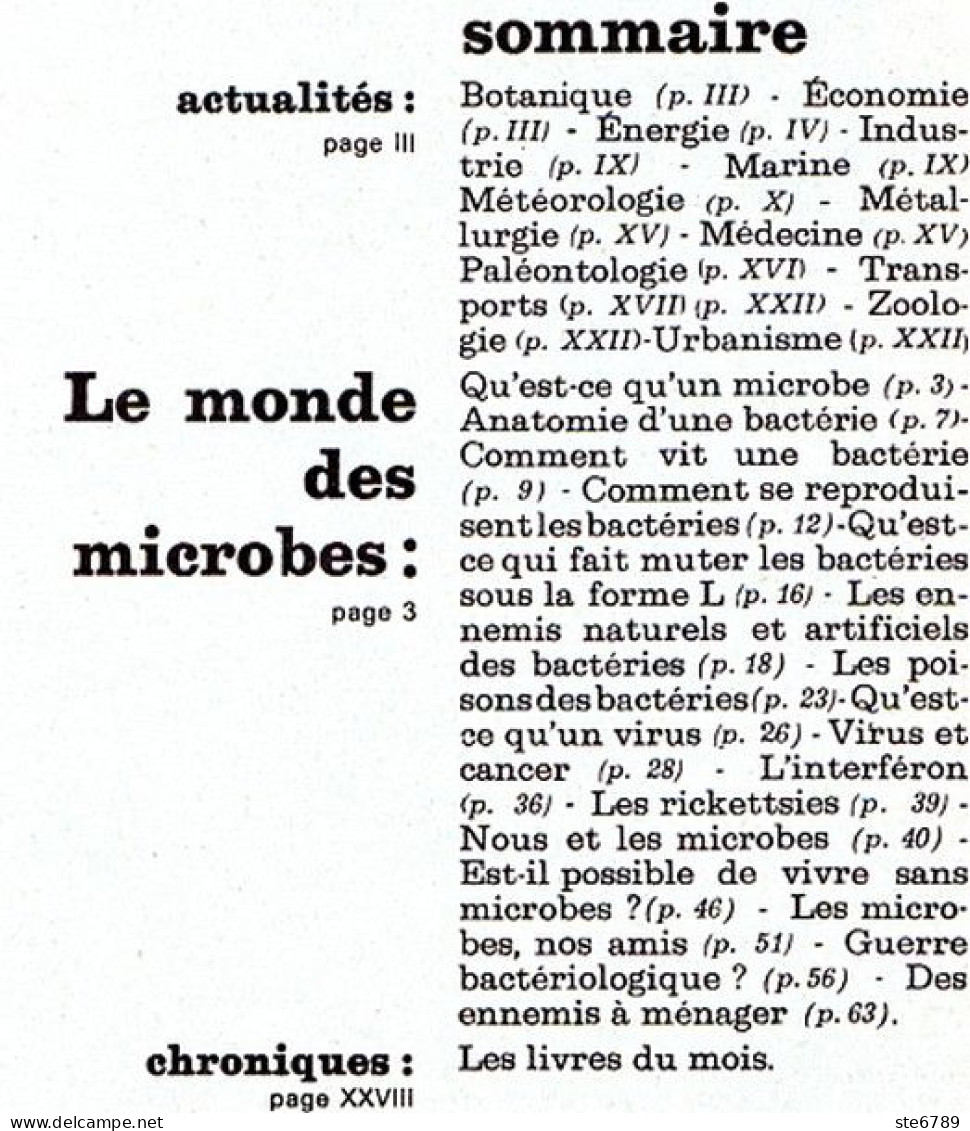 Revue SCIENCES DU MONDE  Le Monde Des Microbes   N° 94  1971 - Science