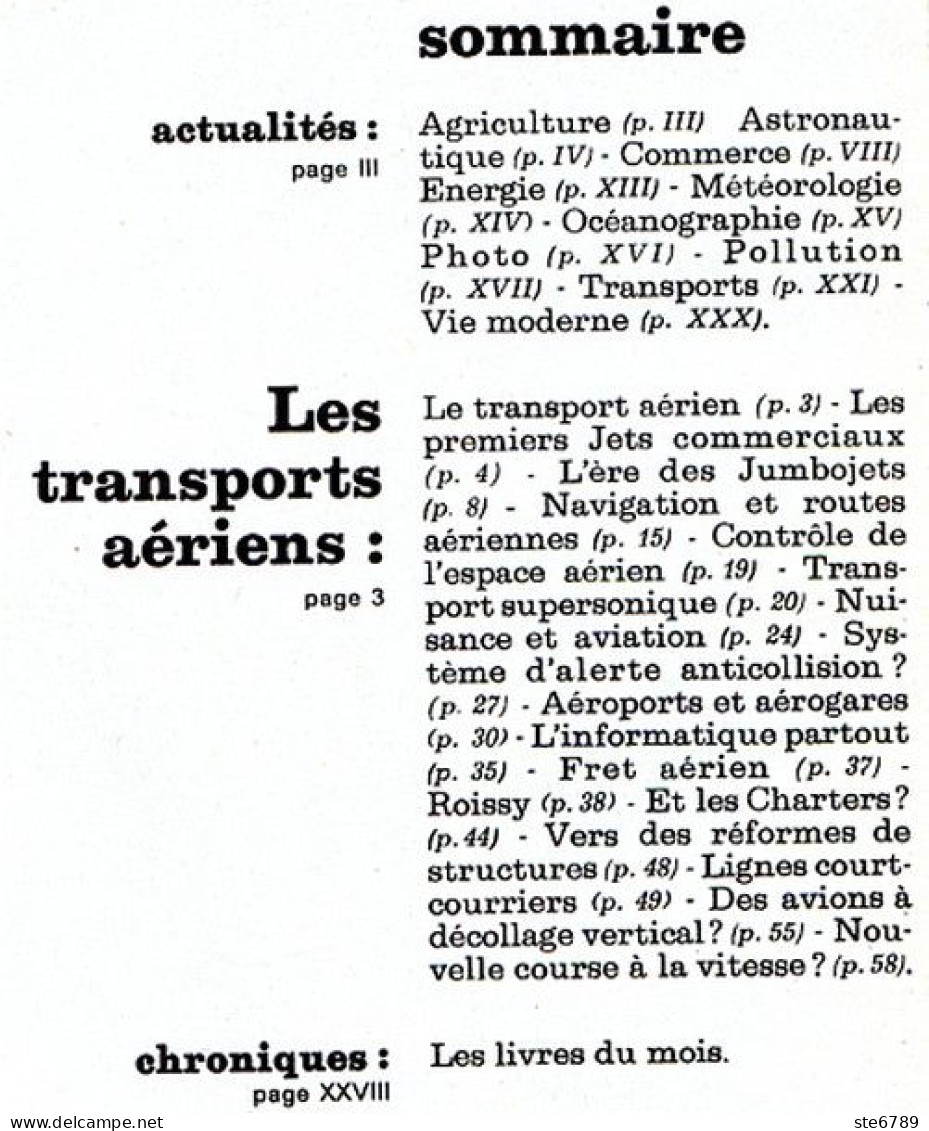 Revue SCIENCES DU MONDE  Les Transports Aeriens Avions N° 105 1972 - Aviación