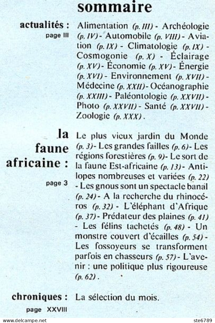 Revue SCIENCES DU MONDE La Faune Africaine  Animaux N° 135 1974 - Animals