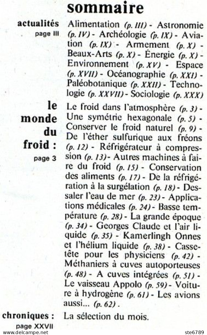 Revue SCIENCES DU MONDE Le Monde Du Froid N° 130 1974 - Scienze