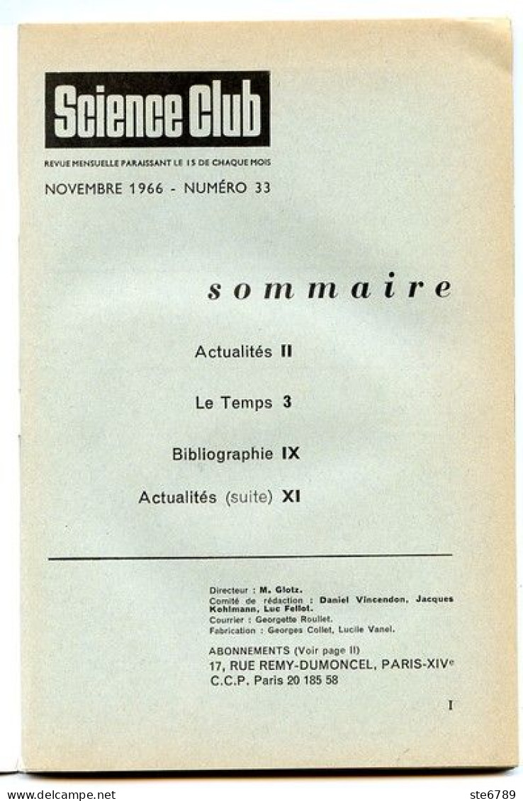 Revue SCIENCE CLUB 1966 N° 33 Le Temps - Ciencia