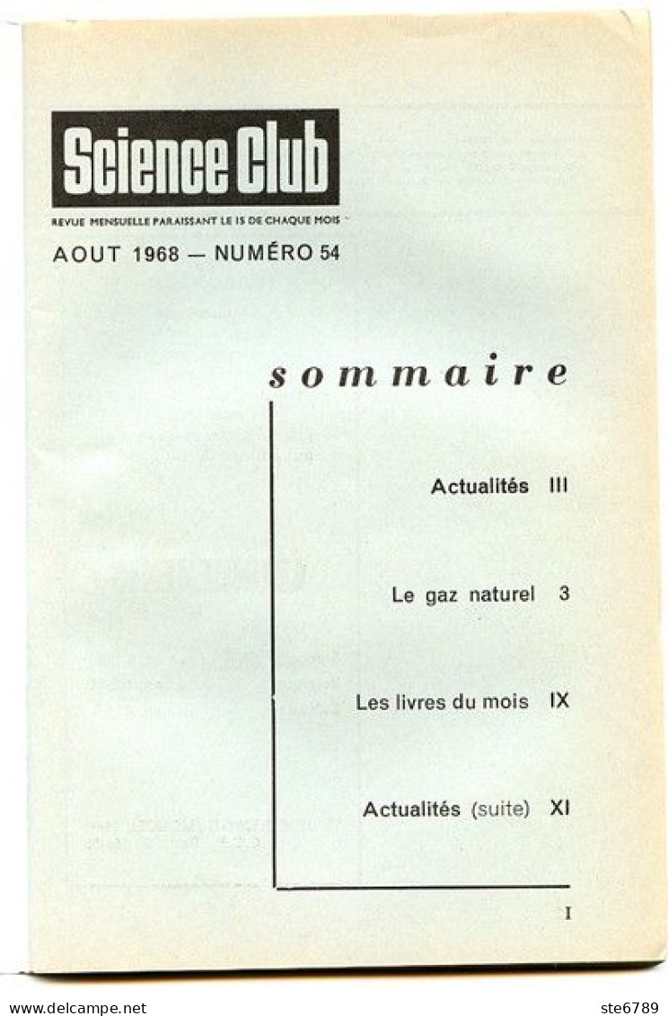 Revue SCIENCE CLUB 1968 N° 54 Le Gaz Naturel - Wetenschap