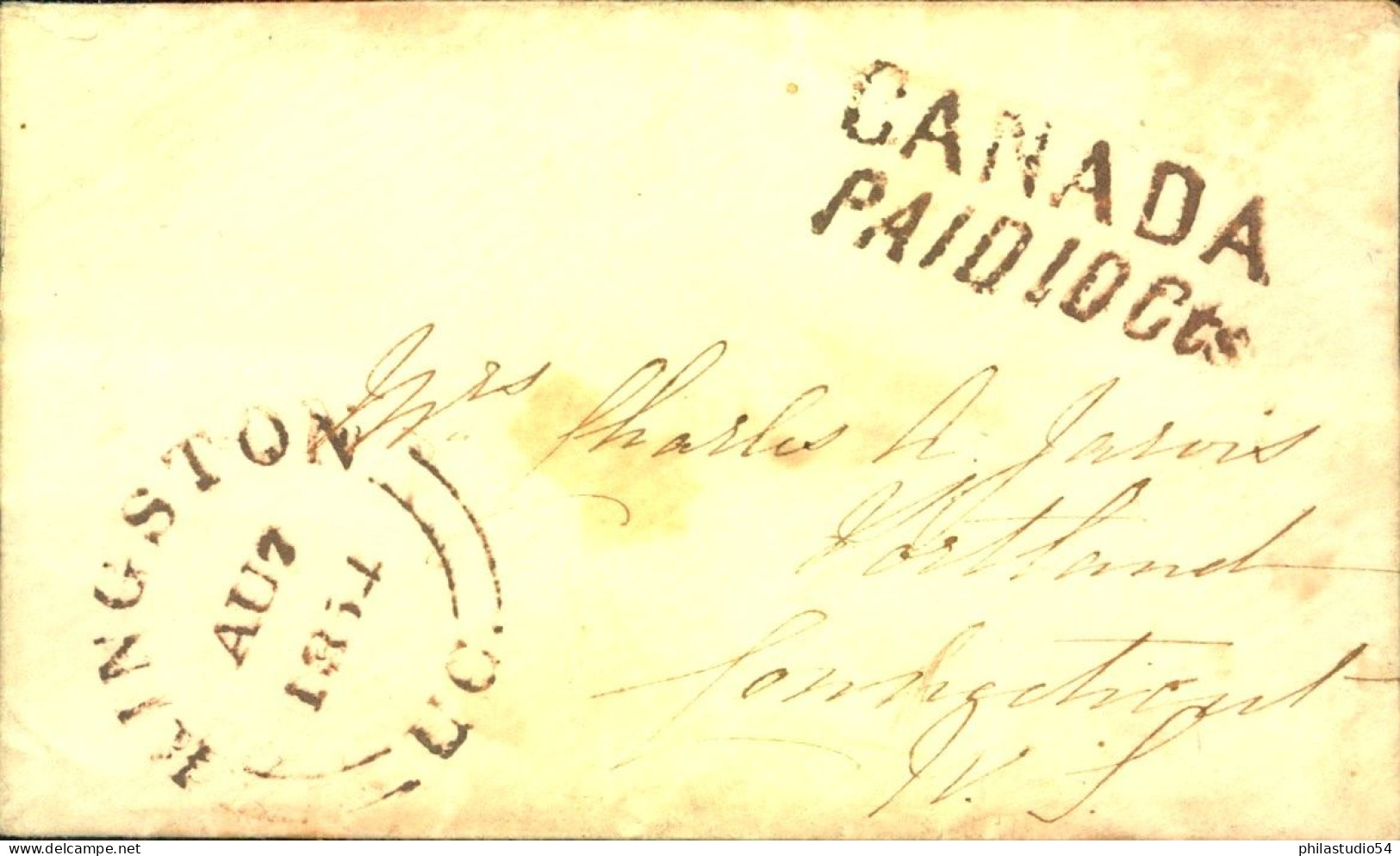 "CANADA PAID 10 CENT" Black  2 Line Cancellatuin On Small Envelope From Kingston - Covers & Documents